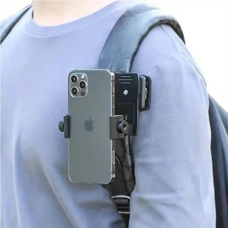 1pc Outdoor Travel Shooting Phone Holder, First-Person View Outdoor Shooting Stand, Backpack Phone Stabilizer, Clip-On Stand - An Ideal Choice for Mobile Shooting and Video Creation, Perfect for Outdoor Travel, Life Recording, and Gifting to Friends Gadge