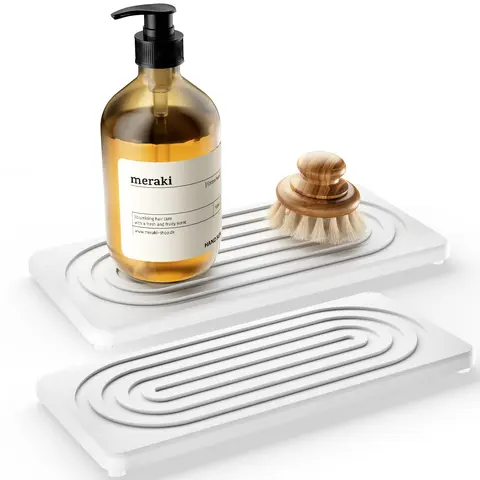 2 PCS Water Absorbing Stone Tray for Sink, Quick Drying Diatomite Bathroom Tray Countertop, Bathroom Accessory, Stone Drying Mat for Kitchen Counter Faucet, Water Absorbent Mat, Soap Dish Dispenser Vanity Organizer, Bathroom Supplies, White-A-8.3" x 4"