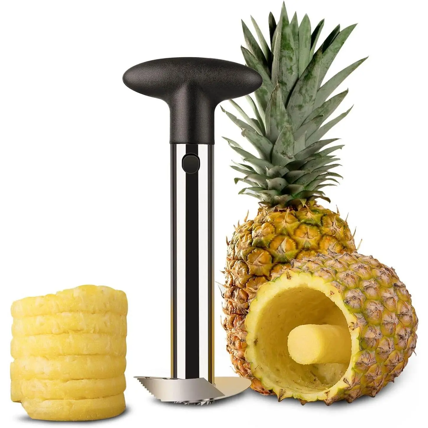 Pineapple Corer Slicer Peeler, Stainless Steel Eye Remover Decorer Wedger , Spiral  Tools with Metal , Non-Slip Grip for Fruit Rings,  Kitchen Restaurant Chef Use