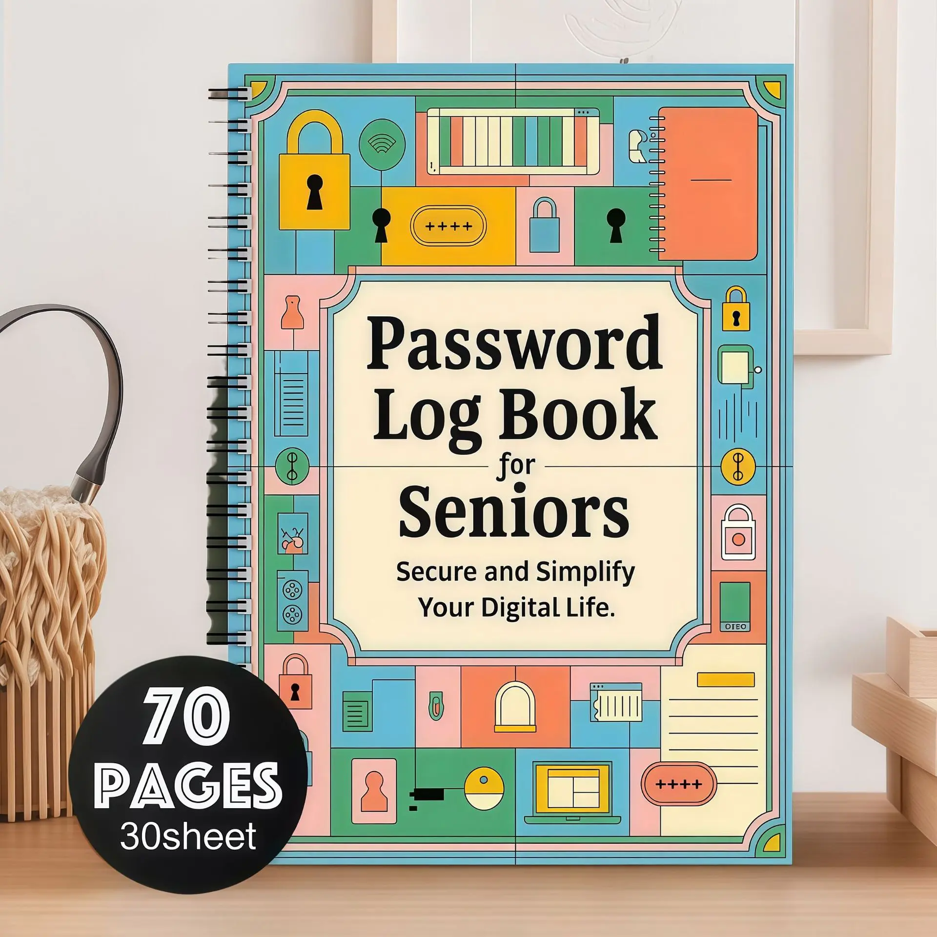 Spiral Notebook with Password Lock - Solid Cover, 30 Sheets/70 Pages, Organized and Secure Private Journal for Students, Seniors, Back to School Secure Stationery