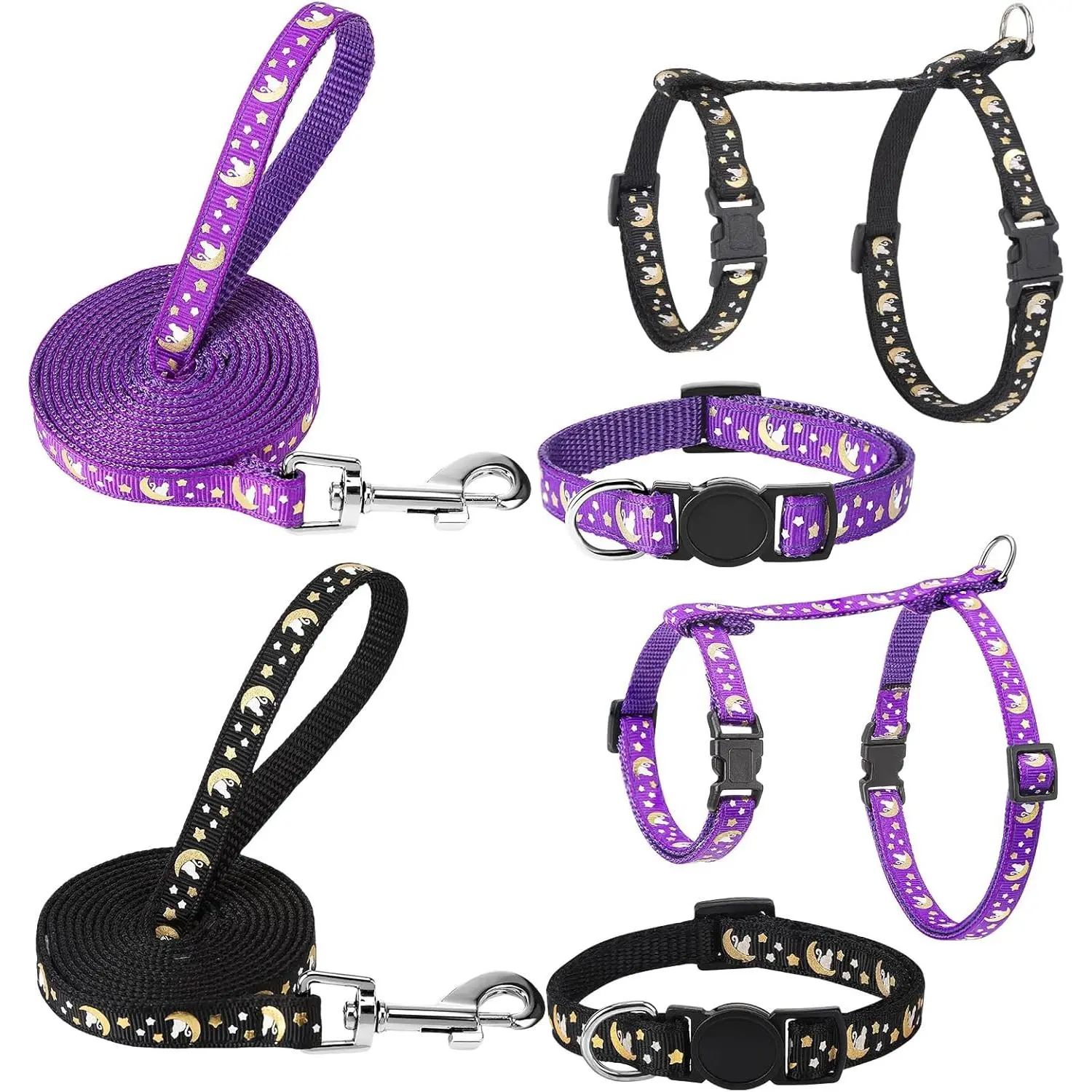 2 Pack Escape Proof Adjustable Glow in The Dark Cat Harness Leash and Collar Set for Small Medium Kitten Cats