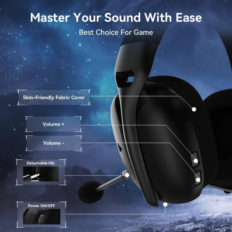 ATTACK SHARK Wireless Gaming Headset, Usb Gamer Headset with Adjustable Dual Mics, 20ms Low Latency, Lightweight Headset with 3 Modes for PC/PS/Phone