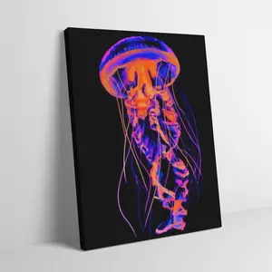 Bioluminescent Jellyfish Cyberpunk Neon Purple Ocean Adult Fans Mid-century Modern Black Flash manga wall Decor Y2k y3k 2000s 1980S Cinematic Fantasy Sci-Fi Wall Art for Gamer Bedroom Decor
