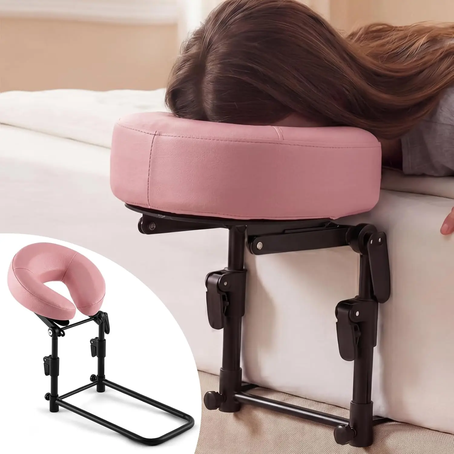 Massage Headrest for Bed, Mattress Massage Face Cradle with Soft Cushion, Face Down Pillow for Home Spa, Stretching, Facial, Eye Surgery Recovery & Relaxation(Pink)