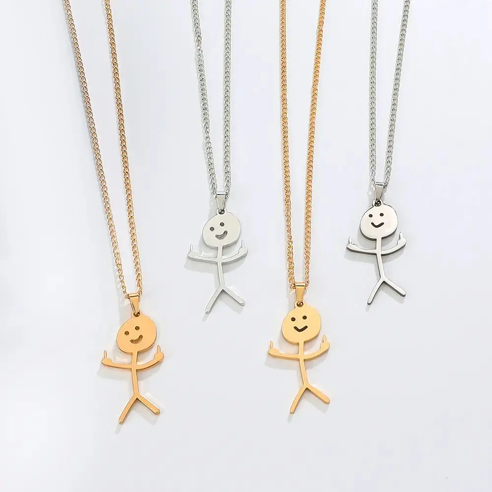New product funny graffiti stainless steel necklace middle finger funny villain Funny Doodle Necklace couple friend gift