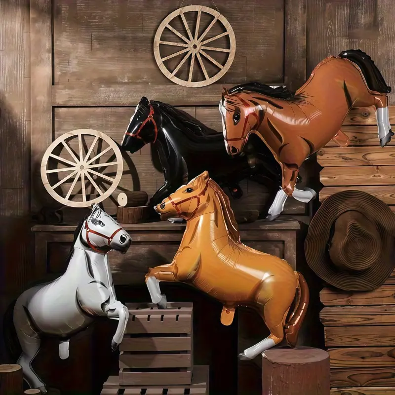 4-Pack 103cm Large Horse Balloons, Aluminum Foil Theme Party Decorations, Ideal for Birthday, Baby Shower, Cowboy Outdoor Parties