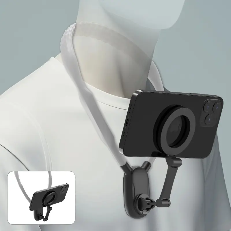 Magnetic Mobile Phone Neck Mount - Silicone-Steel Metal Hands-Free Holder with Plug, Landscape-Ready POV/Vlog Chest Strap for iPhone 17/16/15/14, Cellphone Accessories for Android Smartphones