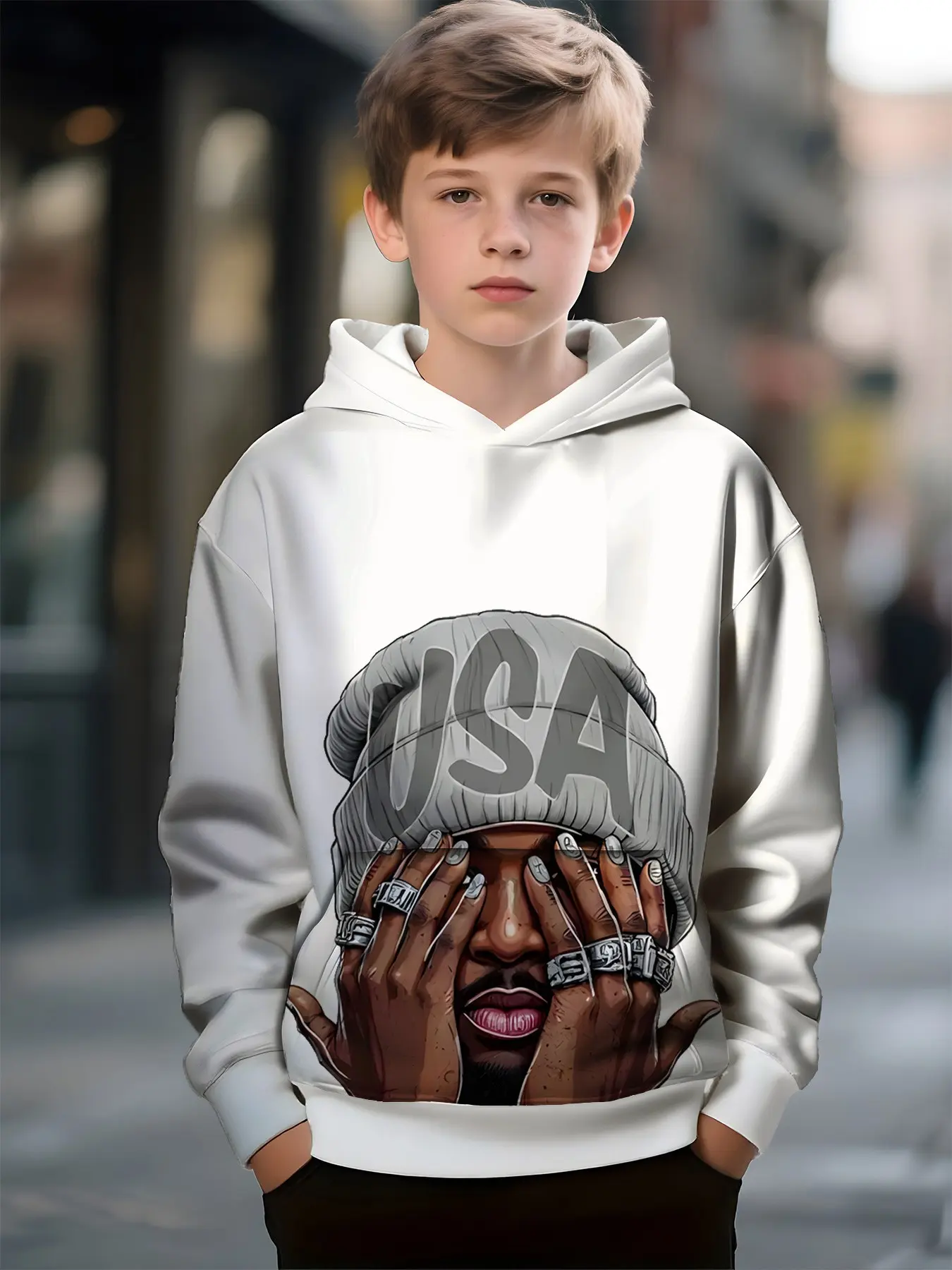 Street Style Casual Boys' Sweatshirt, Cartoon Graffiti Print, Camouflage Hoodie, Casual Streetwear Hoodies, Fall & Winter, Ideal Gift for Kids