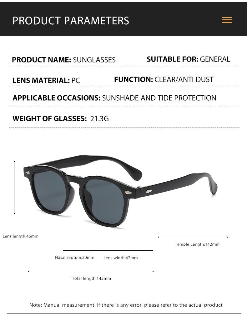 New European and American retro round frame rice nail sunglasses for men, cross-border popular sunglasses, trendy UV resistant sunglasses