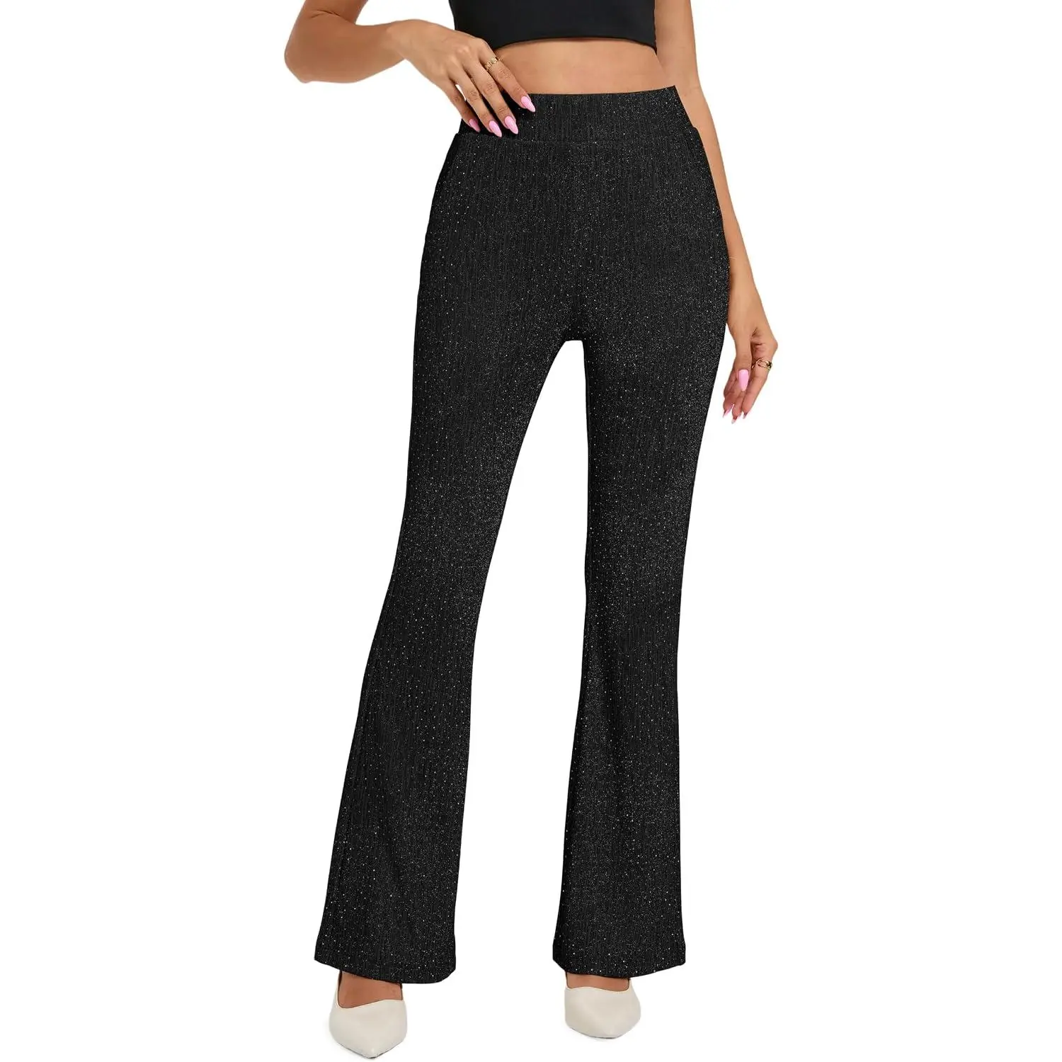 KICZOY Womens Sparkly Rhinestone Flare Pants Glitter Party Bootcut Trousers