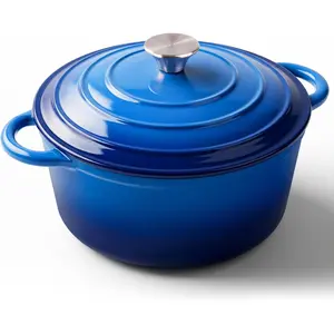 6 Quart Enameled Dutch Oven Pot with Lid, Cast Iron Dutch Oven with Dual Handles for Bread Baking, Cooking, Non-stick Enamel Coated Cookware (Dark Blue)