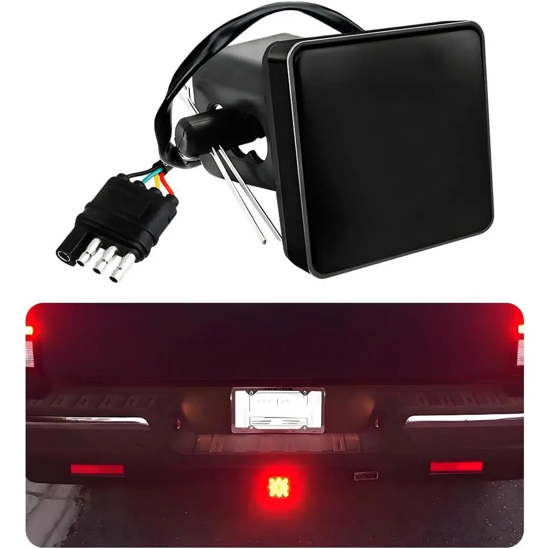 15 LED Brake Light Trailer Hitch Cover, Super Bright Automotive Lens Square Tail Light, Waterproof Tow Hitch Brake Turn Lights Universal Fit 2" Receiver, Car Accessories