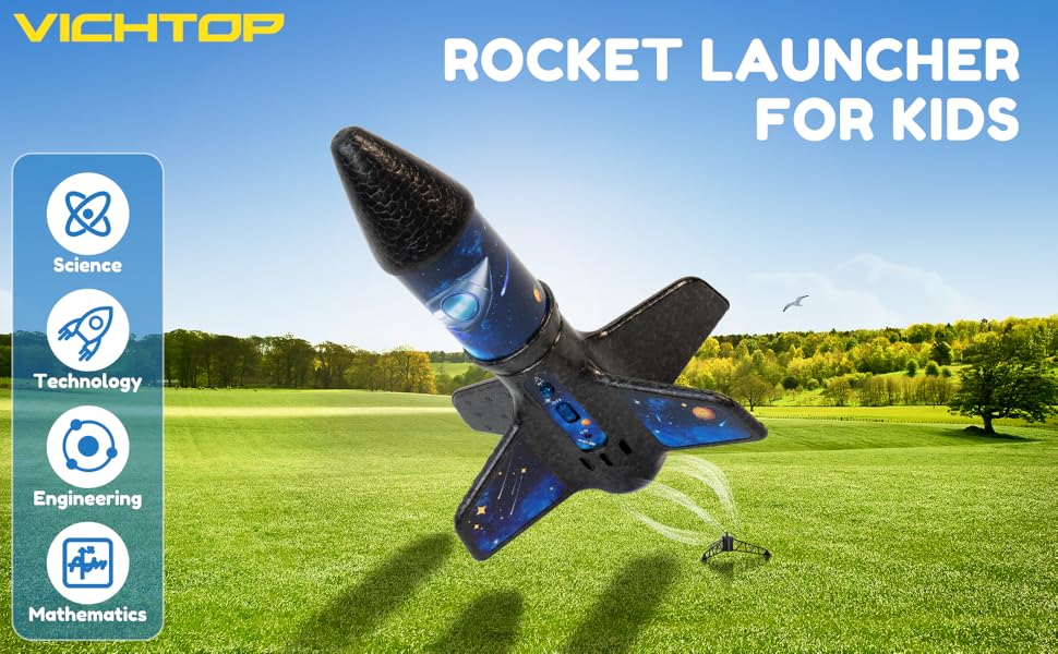 SUNDAY MIRTH Rocket Launcher for Kids -200 Feet of Flight Altitude, Auto Electric Rocket Toys with Safe Parachute, Outdoor Toys Easter Basket Stuffers Birthday Gifts for Boys & Girls Age 6 7 9 10 12 8-13 Years Old