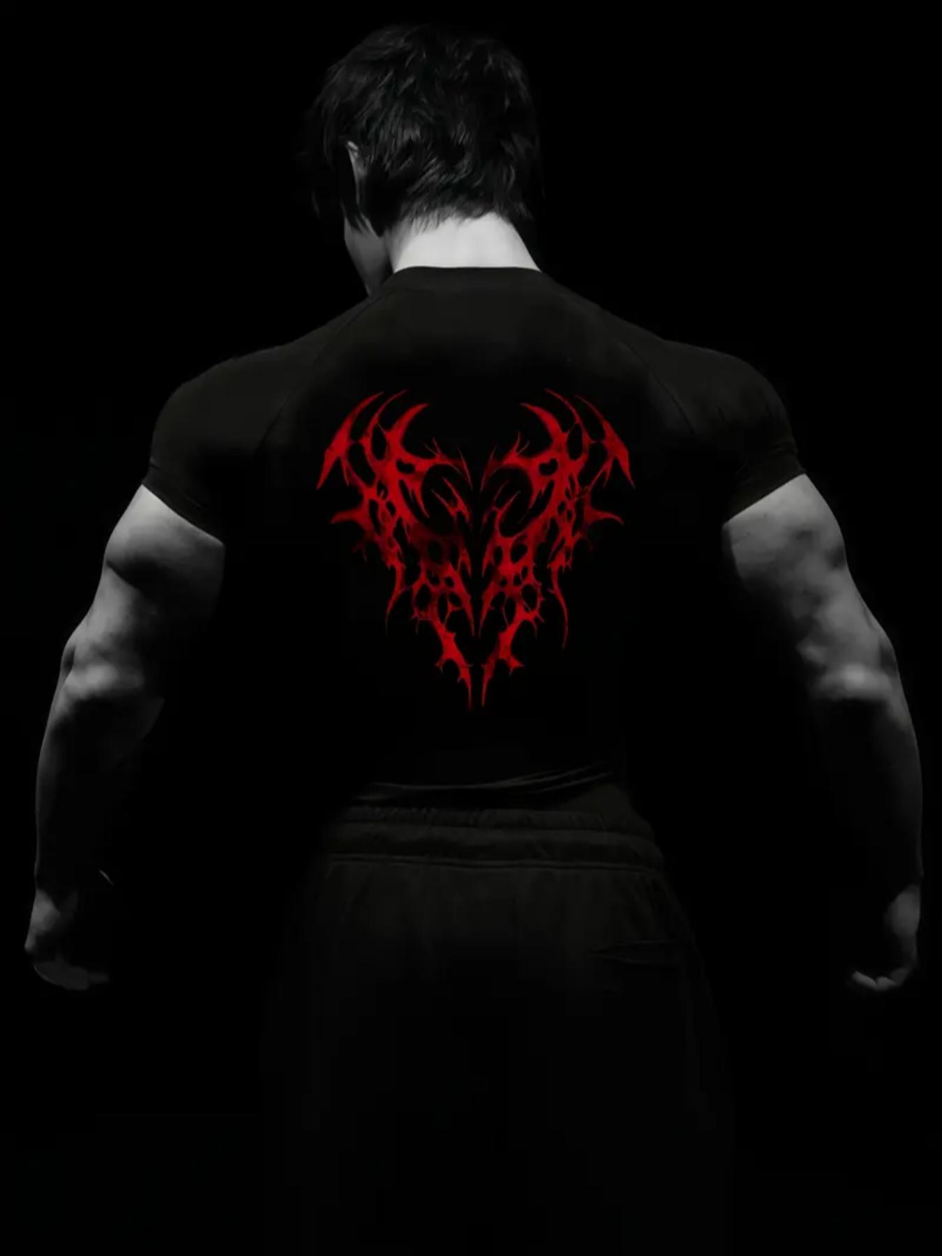 1 Count Men's Gothic Gym Sports T-Shirt, Long Sleeve Sports Tee, Running, Cycling, Fitness Training Tops, Athletic Sports Clothing