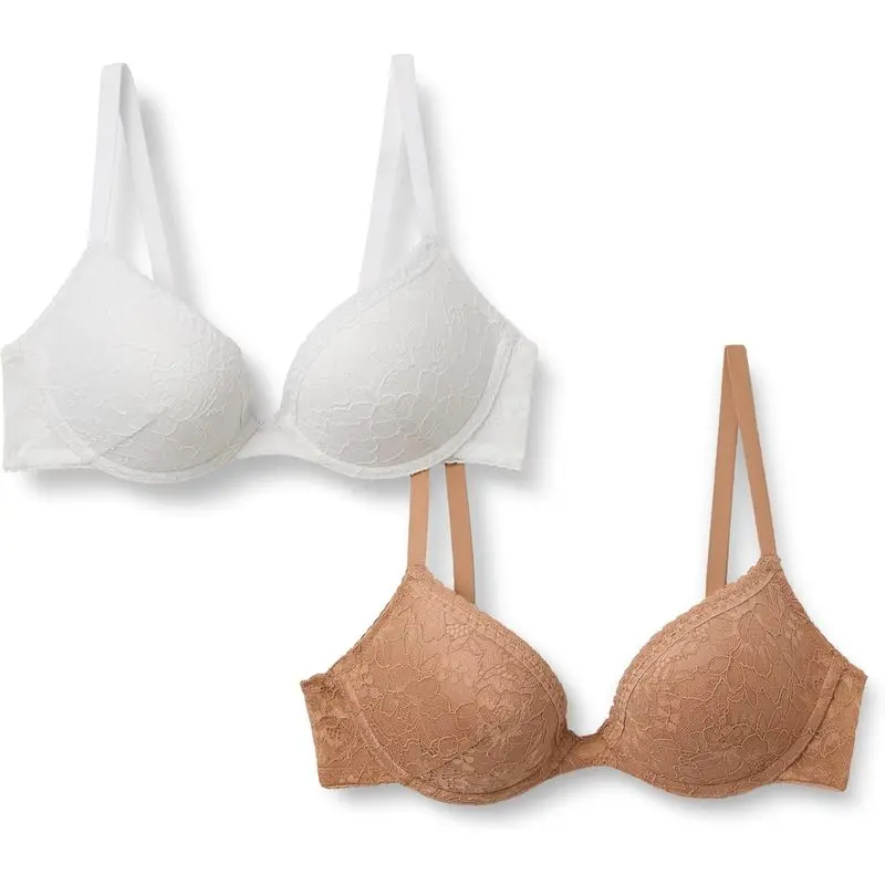 Women's Lacy Padded Push-Up Sports Bra with Underwire Support, Pack of 2