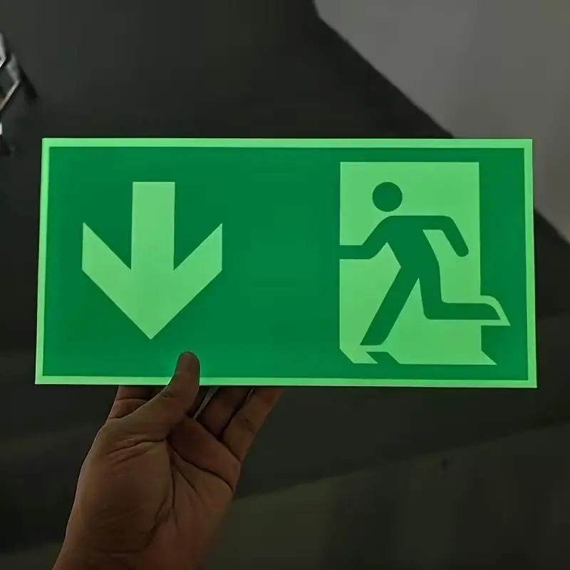Night Glow Emergency Exit Sign, Durable Pe Material, Border and Arrow, Fire and Evacuation Indicator for Workshops, Offices, Public Spaces