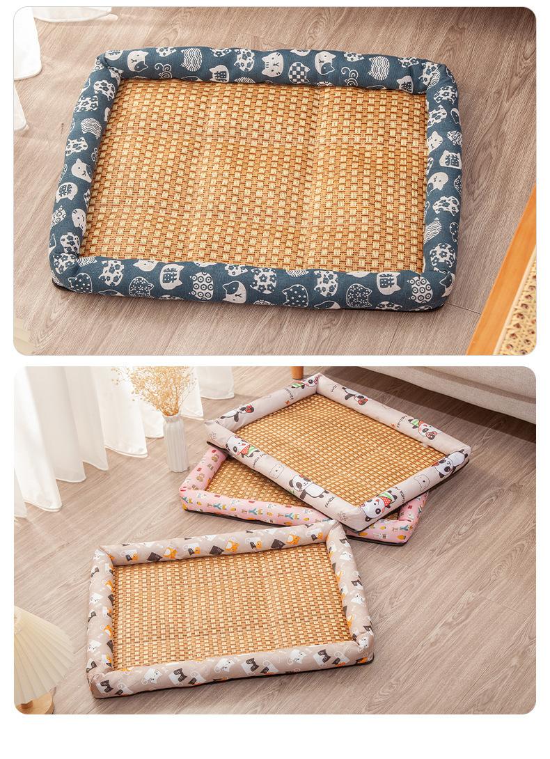 Cool Your Pet Naturally!Rattan Cooling Mat, Ice Silk Surface, Non-Slip, Anti-Scratch, for Crates, Sofas & Travel
