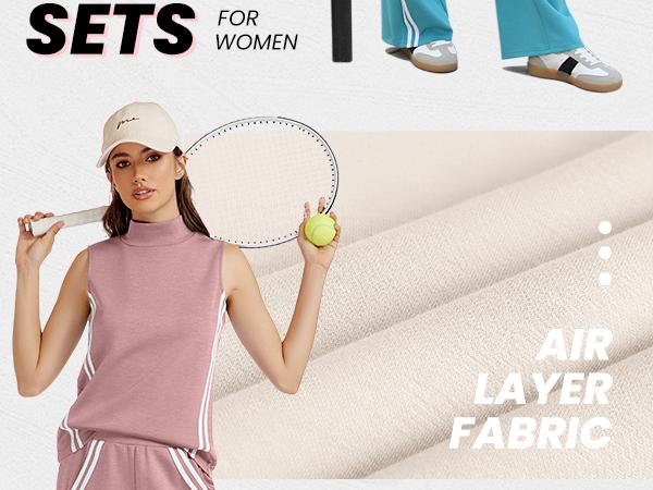 Casly Lamiit 2 Piece Sets for Women Summer Outfits Mock Neck Tank Top Wide Leg Pants Stripes Casual Loungewear Tracksuits Womenswear Clothes Sleeveless Tanktop Springfresh