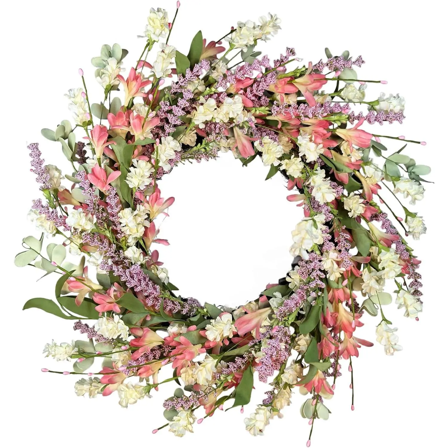24-Inch Nature Faux Vine Wreath for Front Door - Colorful, Green Leaves - Weatherproof Indoor Outdoor Decor - Porch, Window, Wall Use - Garlands & Swags Compatible Room Decor for Spring Summer Festive Home Supplies
