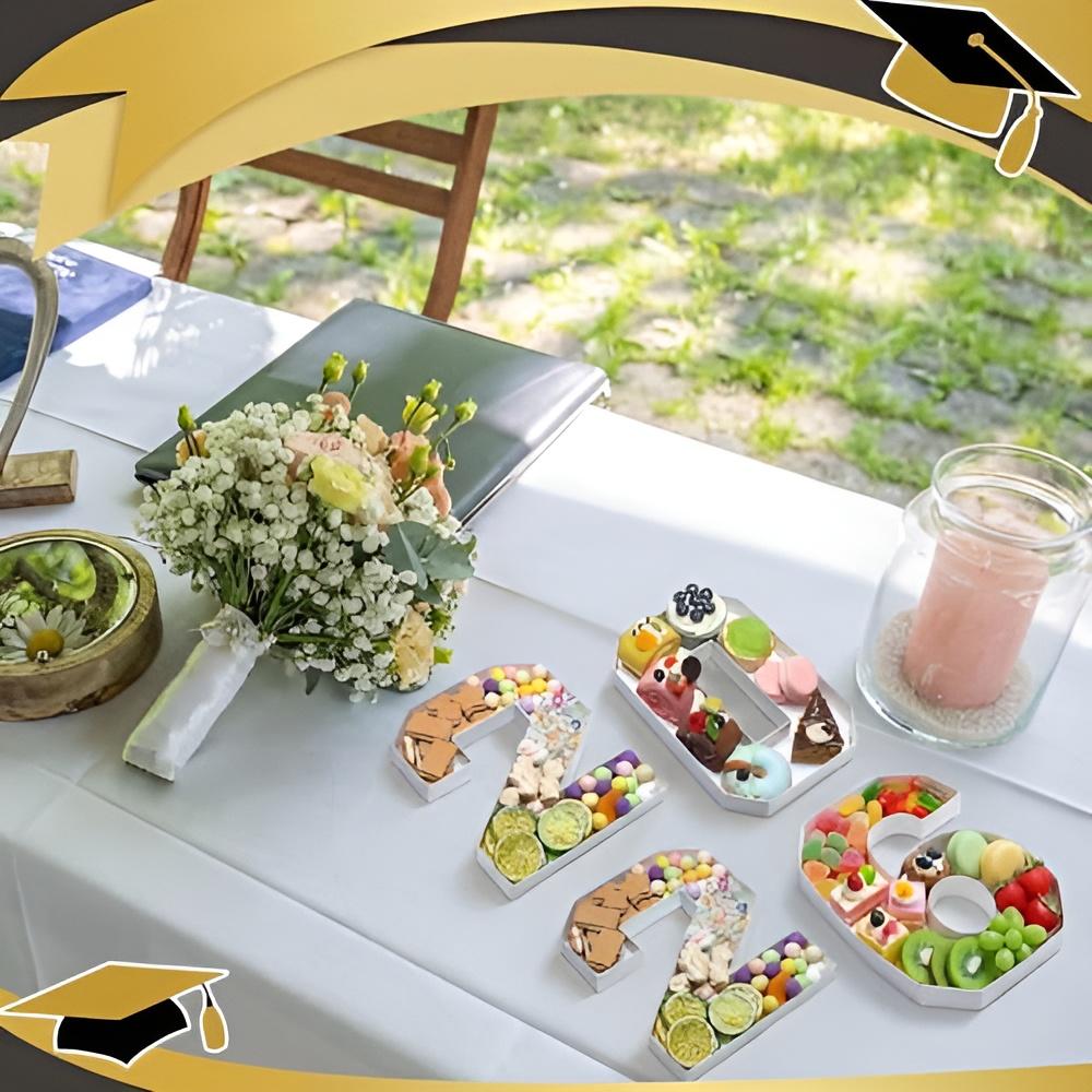 4 Pcs 2026 Graduation Fillable Number Trays 10" Cardboard Charcuterie, Dessert & Snack Serving Trays for Class of 2026 Party Supplies