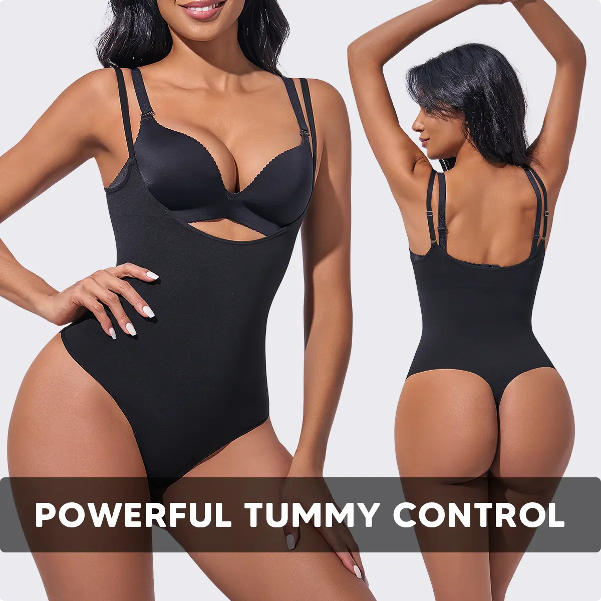 SUPRENX Open‑Bust Thong Shapewear Bodysuit, Adjustable Straps Seamless Tummy Control Smoother for Dresses No VPL