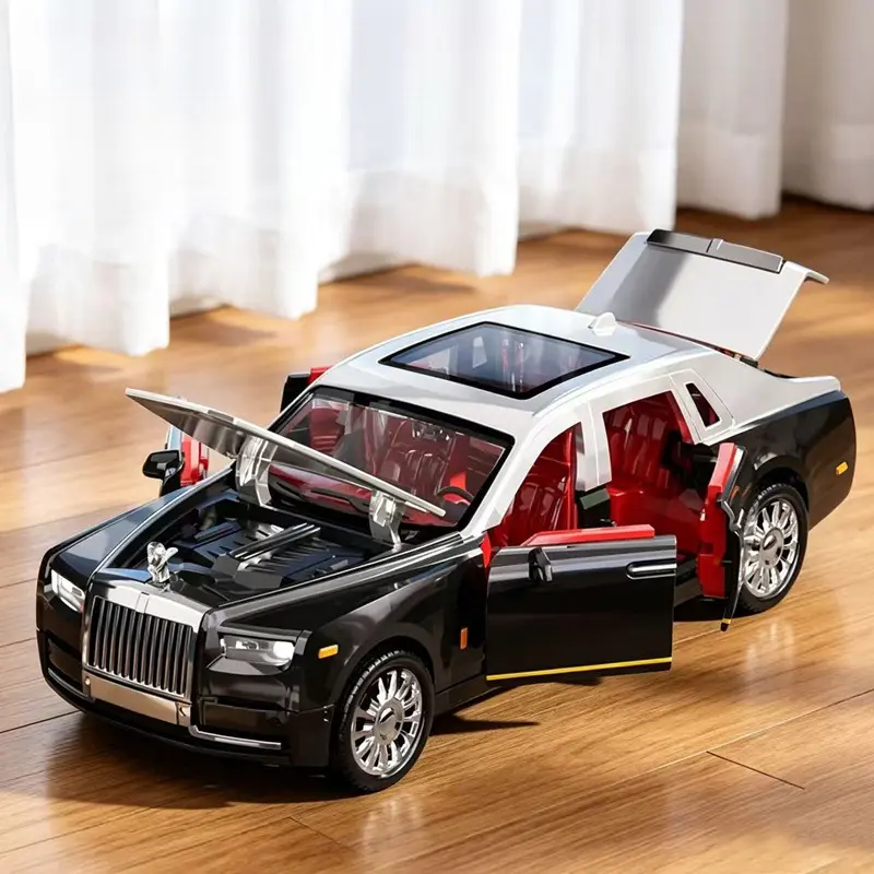 Inertia Rolls-Royce Phantom Alloy Car Model Six Doors Openable Pull Back Toy Car Decor Ornament Ideal Gift for Boys Kids