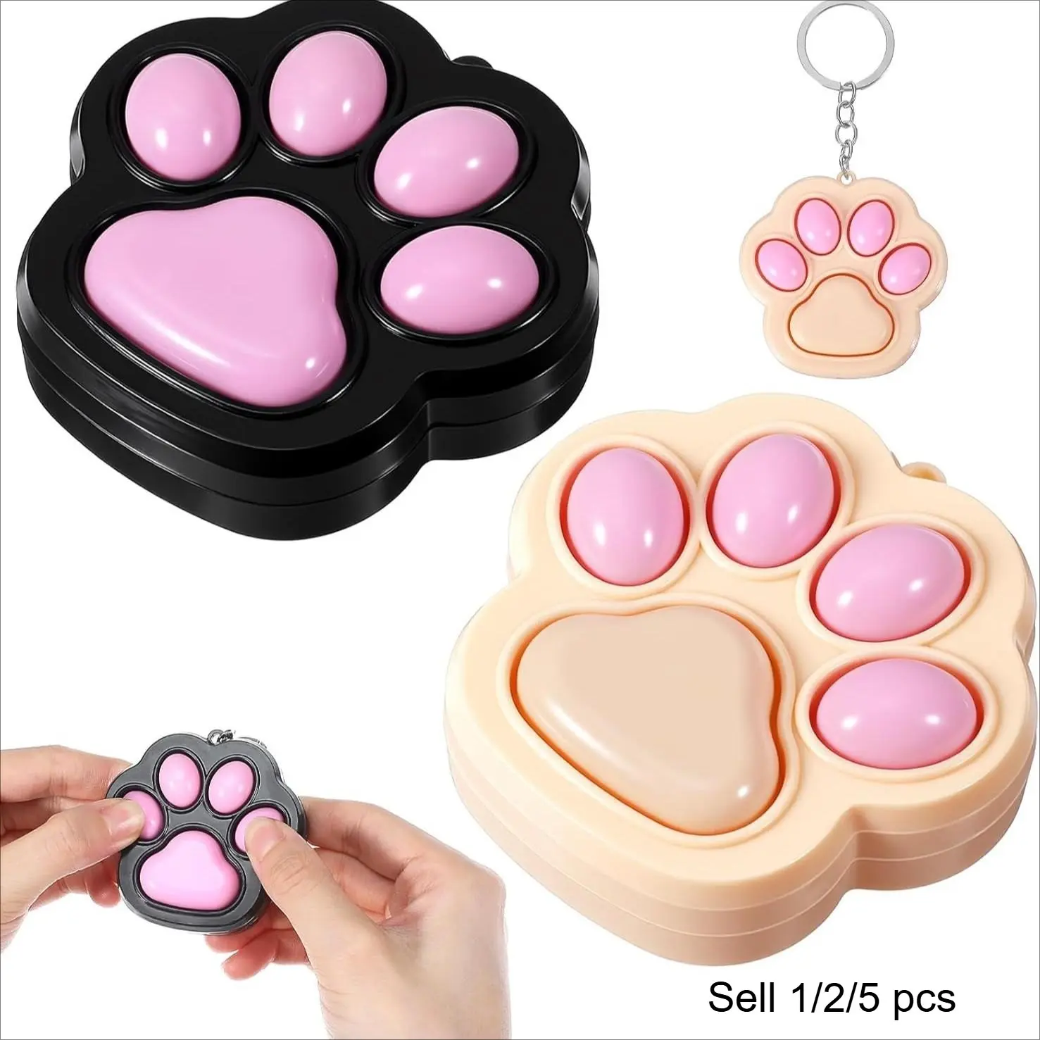 5/2/1 Pcs Cat Paw Fidget Keychain, Cute Clicker Fidget Toys, Button Clicker Keychain, Mini Fidgets, Anxiety and Stress Relief for Adults, Cartoon Colorful Cat Paw