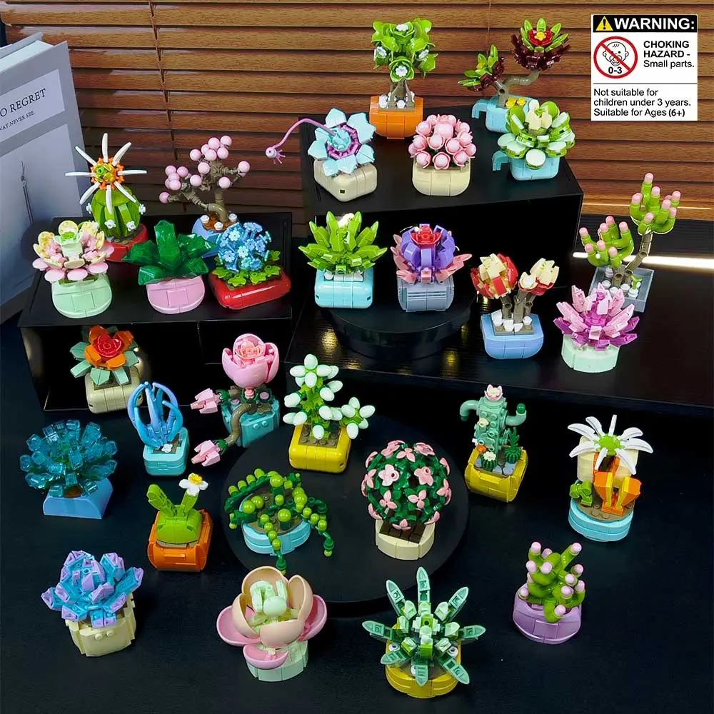 Creative Succulent Plant Building Kit DIY Toy, Educational Fun Desktop Decor, High Aesthetic Tabletop Gift Box Set