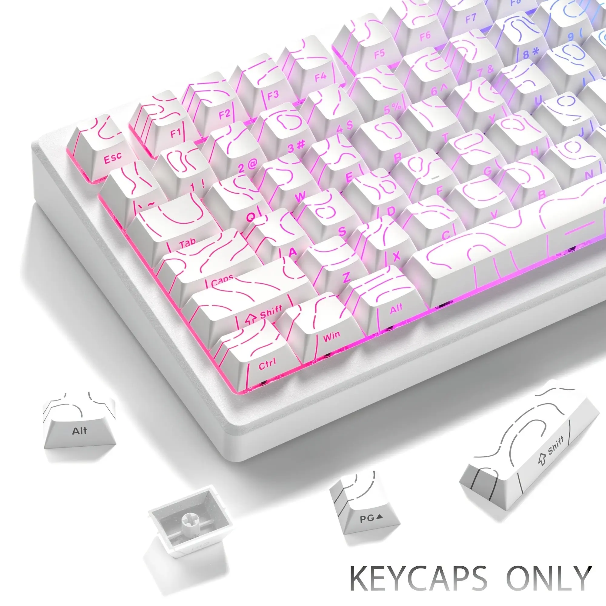 Contour Design Keycaps, PBT Resin Keycaps, / Colors, Original Height, Comfortable Typing, Translucent Letters, Durable Material, LED Keyboard Compatible