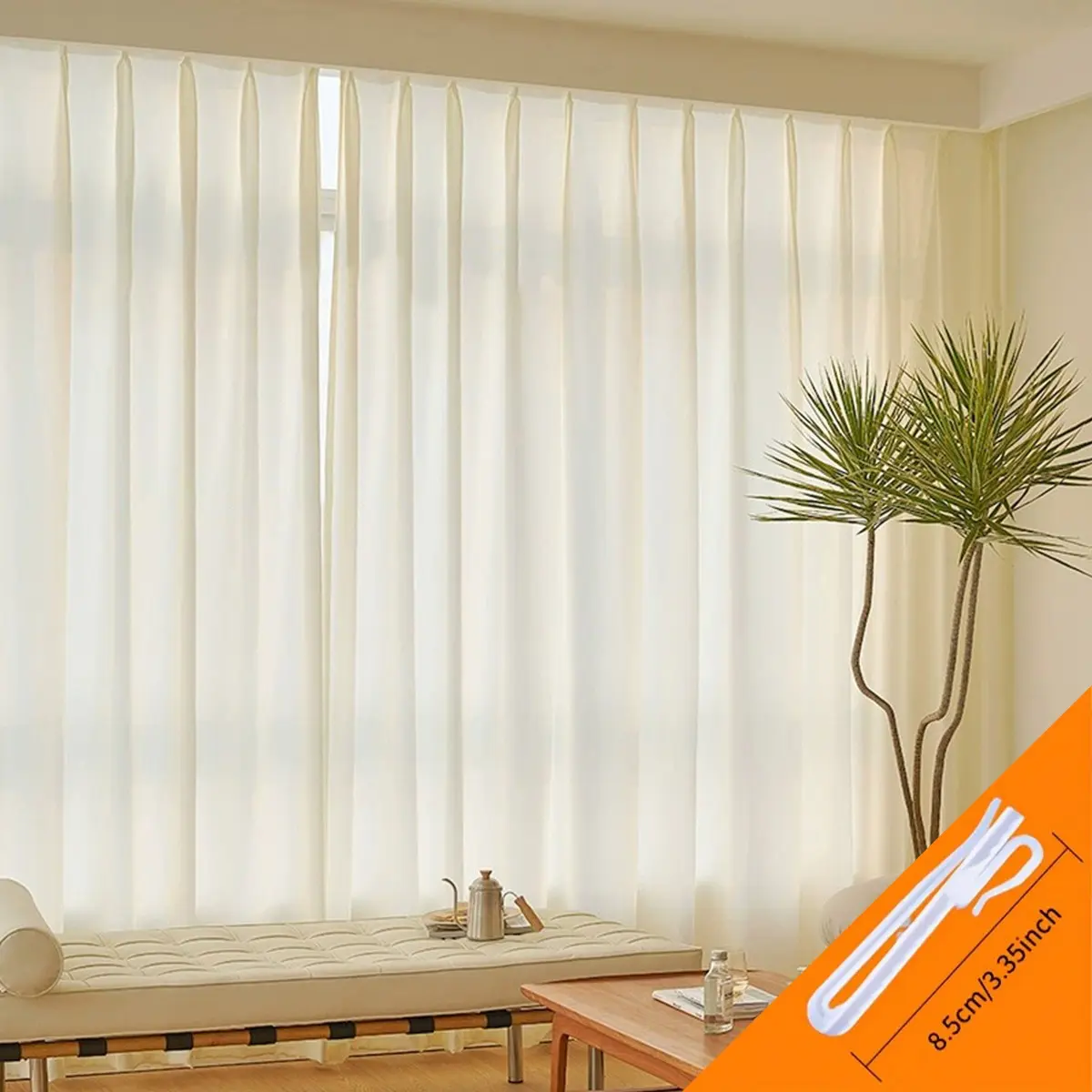 Pleated Sheer Curtain, Versatile Neutral Semi-Transparent Window Treatment, Home Decorative Drapery, Room Decor Curtain, Kitchen Window Curtain, Easy to Match Any Style