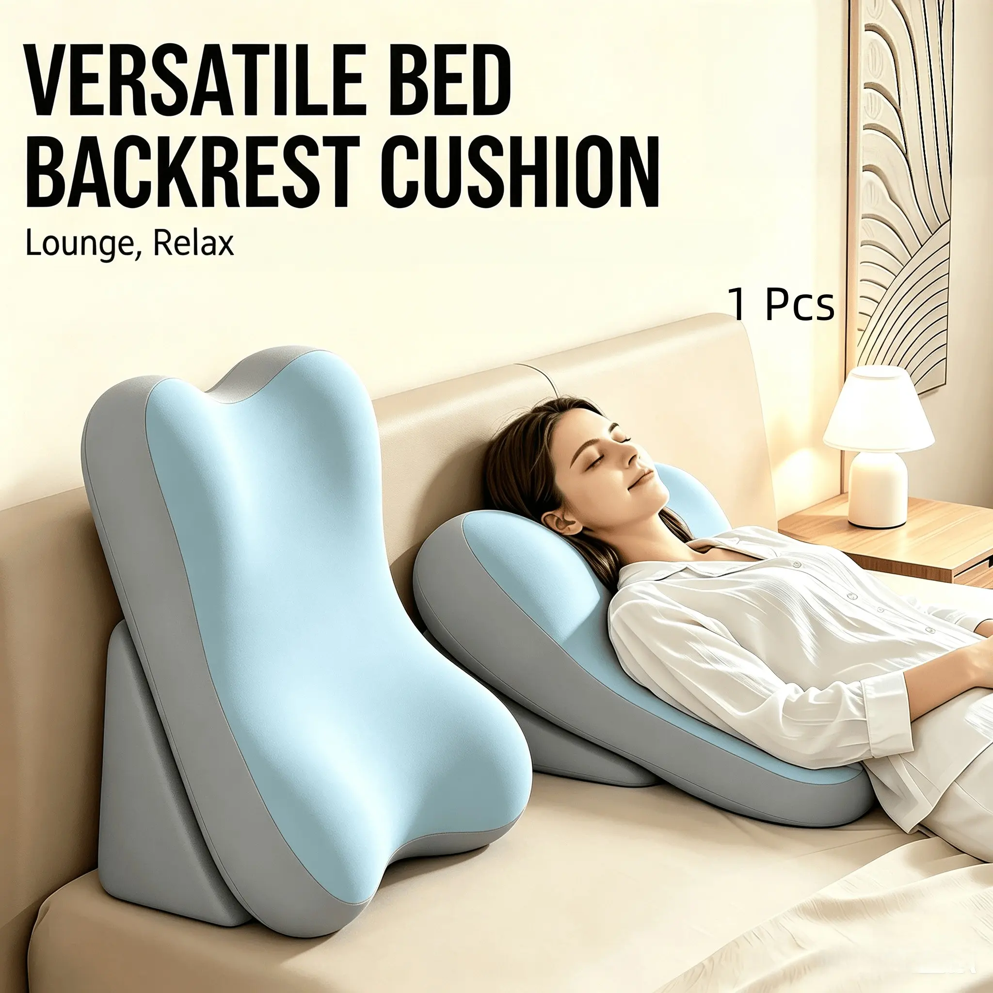 Ergonomic bed pillow, Bed backrest cushion, with removable and washable pillowcase, backrest and lumbar support, memory foam supports neck and back, suitable for reclining, sleeping, reading, Halloween-Christmas gift