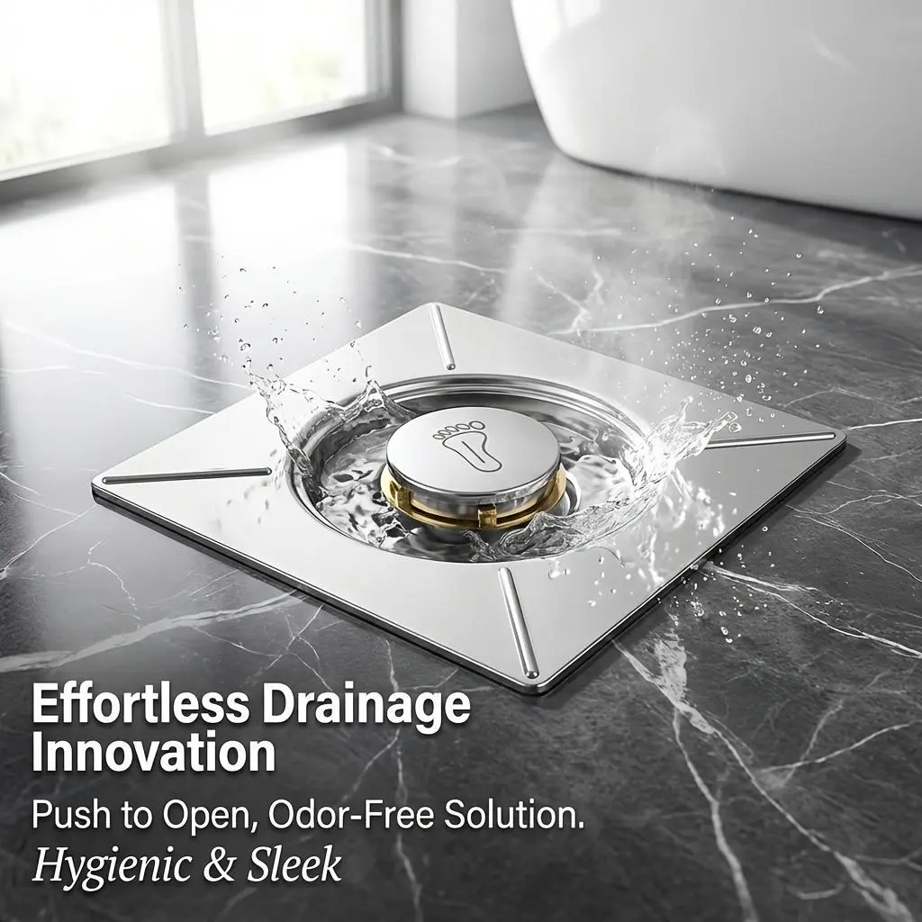 5pcs Stainless Steel Foot Pedal Floor Drain Cover, Bathroom Anti-Odor Insect-Proof Bounce Core Sealing Cover, Can Be Used for Easy Press Sealing Drain Plug in Kitchens And Bathrooms