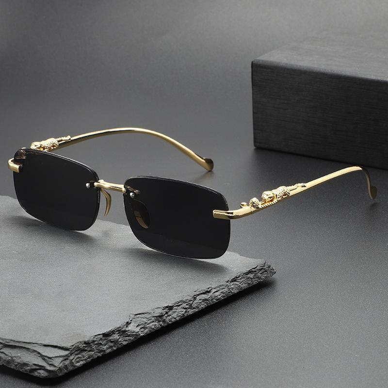 2026 New Trend Retro Rimless Square Sunglasses for Women Men Metal Temple Rectangle Frameless Eyewear Shades