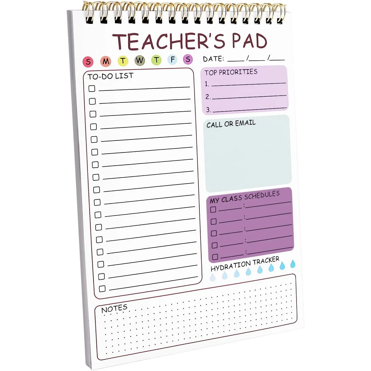 Compact Spiral Teacher Notepad - 8.3x5.8in, 50 Pages, Checklist Notebook for Task Planning, Class Schedules, School Organization (Office Stationery)