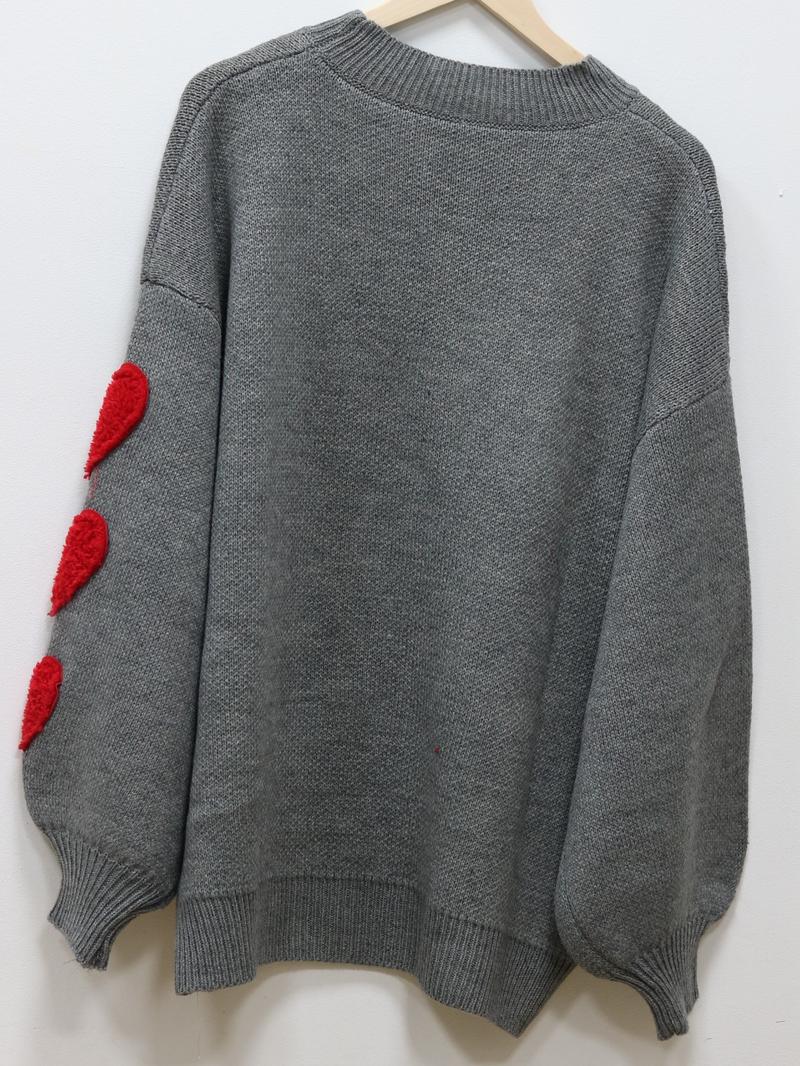 【Plus Size】 Colorblock Heart Pattern Crew Neck Sweater, Casual Long Sleeve Pullover Jumper for Daily Outdoor Wear, Women Plus Clothing for Fall & Winter