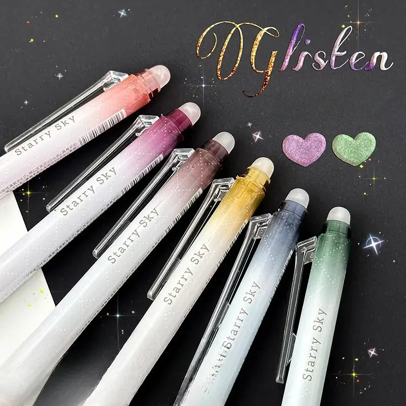 6Pcs Retractable Glitter Erasable Glue Pen, 0.7mm Fine Tip, Colorful Aesthetic Pen, suitable for diary, home, school and office supplies, suitable for people over 14 years old