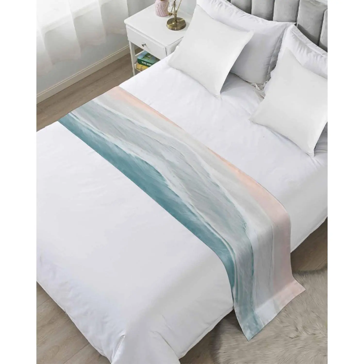 Summer Beach Bed Runners for Queen Size Bed, Ocean Coastal Bed Throws for Foot of Bed, Sea Nautical Bed Runner