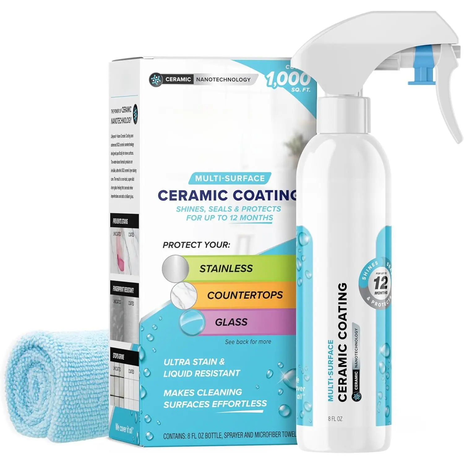 Ceramic Coating Spray Kit - Shine, Seal & Protect Kitchen & Bath Surfaces, Repels Stains & Grime