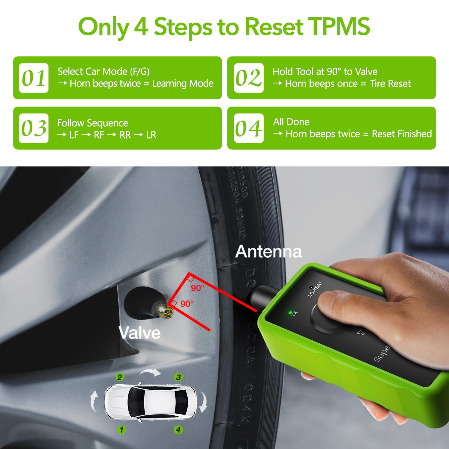 [For GM&Ford]VXDAS Super GL50448 2-in-1 TPMS Relearn Tool for GM & Ford |Green Edition Tire Sensor Reset Tool | One-Switch Activation for F150, Silverado, Sierra, Buick, Lincoln