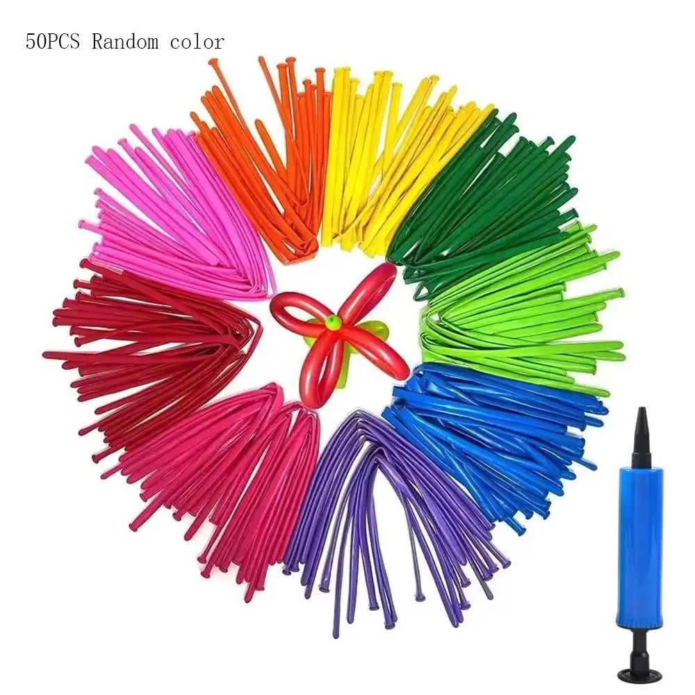 50pcs Candy Color Long Strip Balloons Set, Party Supplies, Includes Easy-To-Fill Pump, DIY Bouquets, Festival Decorations, Balloon Garland