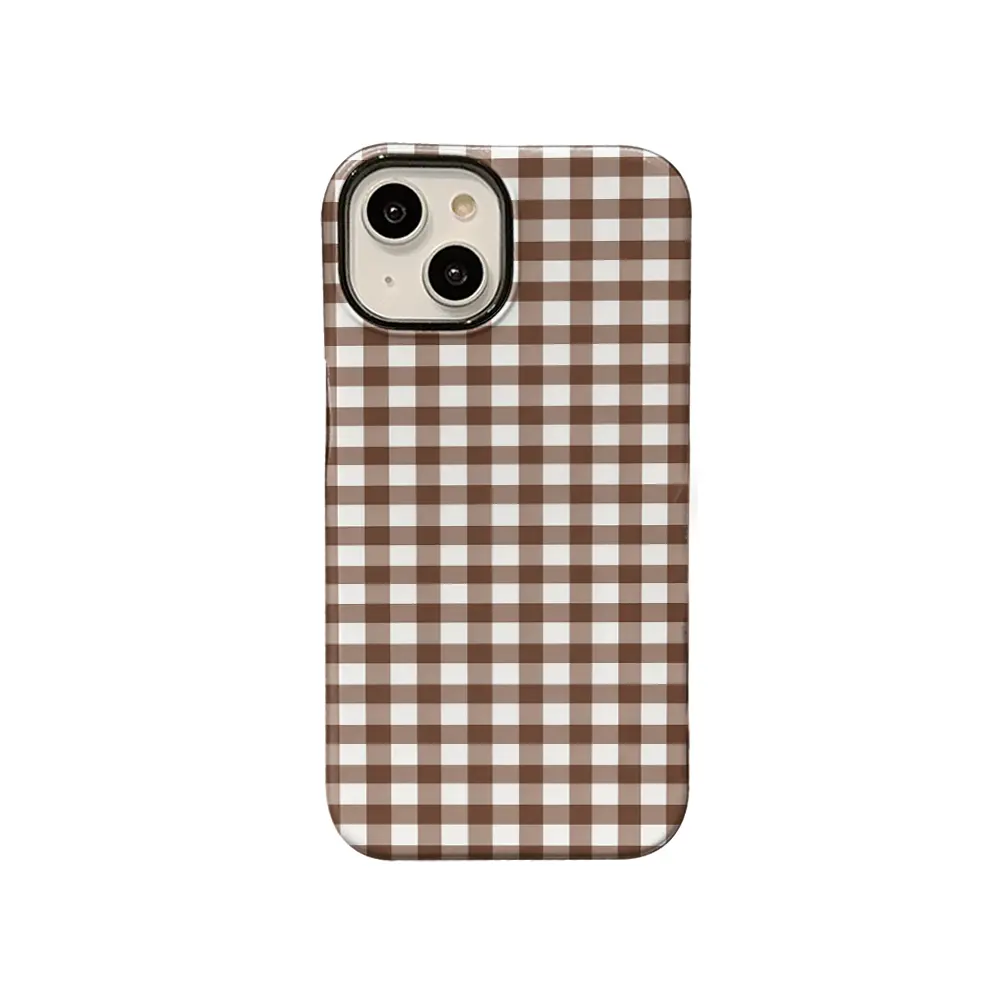 Brown Beige Gingham Plaid Custom Phone Case - Shockproof, Water-Resistant Shell, Classic Farm Style Accessory for iPhone 17,16,15,14,13,12,11 Plus Pro Max, Warm Daily Gift