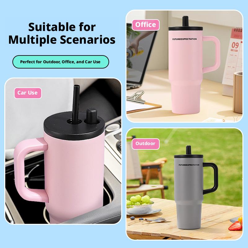 316 Stainless Steel Insulated Cup With Large Capacity For Outdoor, Car, And Office Use, Straw Cup With Convenient Handle For Keeping Drinks Cold Or Hot, Essential For Home Use