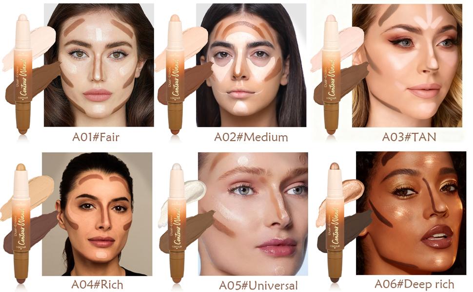 Contour Highlighter Stick,2-in-1 Dual-Ended Cream Bronzer & Highlighter Sticks Pen for Face Body Contouring Makeup- Buildable,Waterproof, Easy to Apply Suitable for Beginners