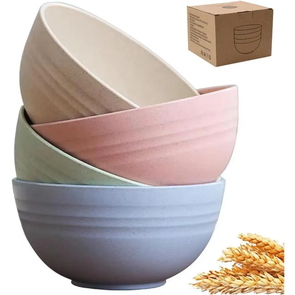 Unbreakable Cereal Bowls 24 oz -  Wheat Straw Bowl - Dishwasher -Microwave Safe -   Bowls Set, Soup Salad Rice Oatmeal Desserts- ,