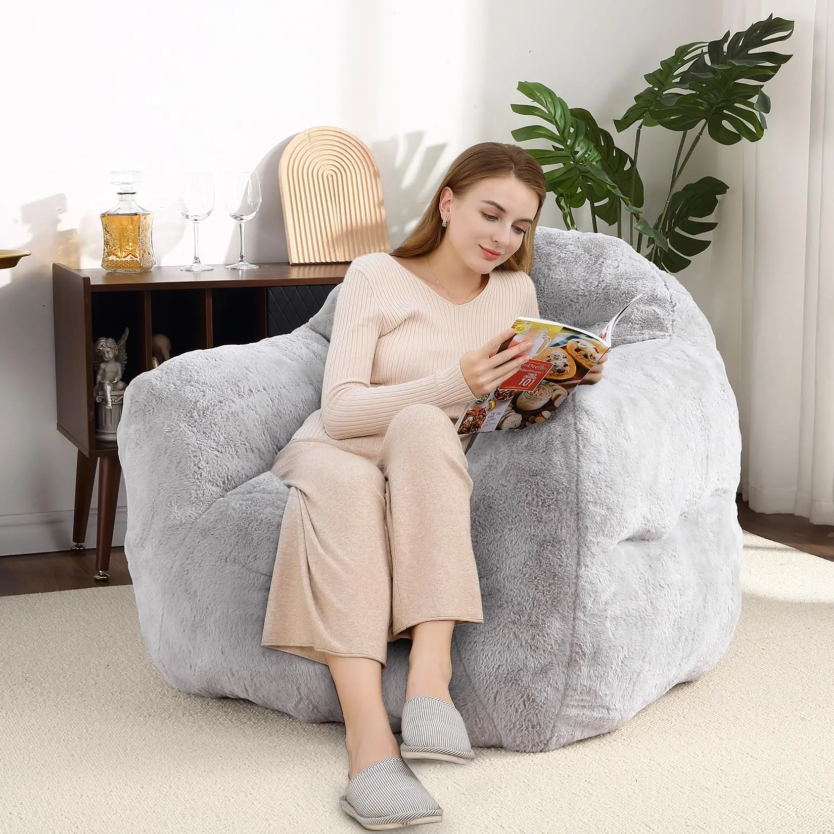 GARVEEGiant Bean Bag Chair Sofa with 37.5LB High-Density Foam, Large and Comfortable BeanBag Sofa with Armrests for Living Room and Bedroom, Perfect for Adults and All Ages