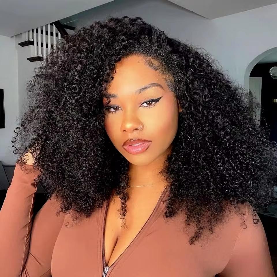 [3 IN 1 Half Wig] Deep Wave Seamless Flip Over Half Wig Human Hair Kinky Curly Invisible Hairline Glueless Beginner Friendly Curly Wigs for Women With Drawstring