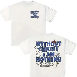 FEEGO Men's Boxy Fit Round Neck T-shirt Christian Faith Letter Print Casual Streetwear Short Sleeve White Top for Daily Wear All Seasons y2k outfits men retro black tee Sleeve Cotton Crewneck Tees