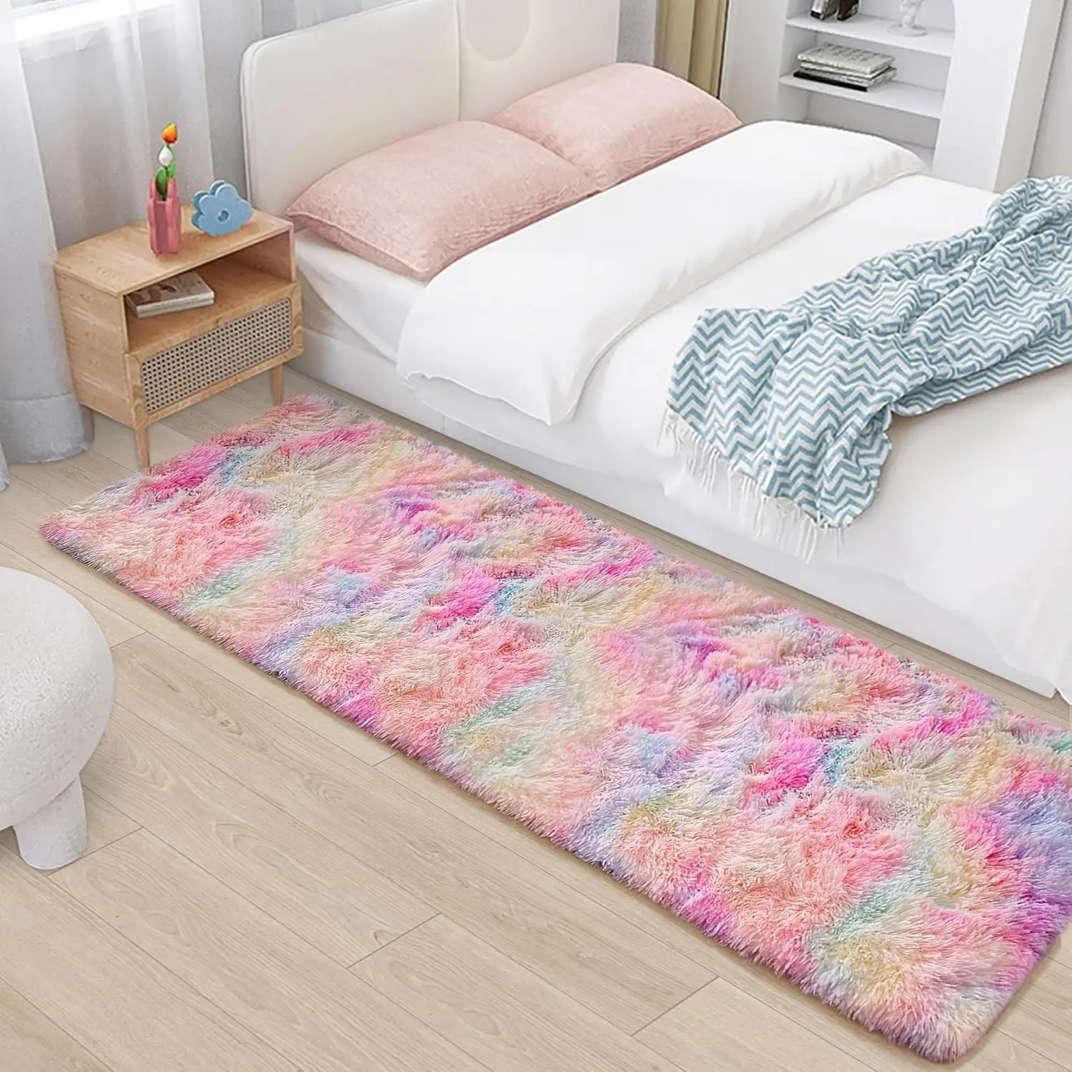 2x6 Ft Rainbow Rug for Girls Bedroom Colorful Area Rug Unicorn Rugs for Girls Bedroom Kawaii Room Decor Runner Rugs for Living Room Plush Fluffy Rug Non Slip Fuzzy Rugs for Kids Room