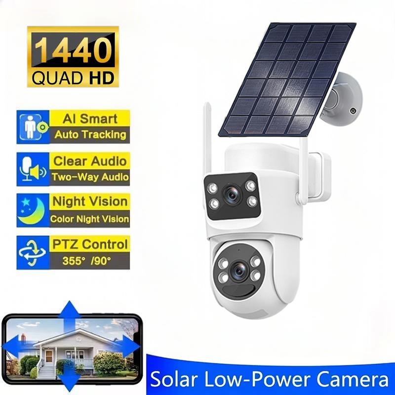 Home Outdoor Solar-Powered Dual-Lens Surveillance Camera, Mobile Phone Dual-Lens Dome Camera, No Plug-in, No Wiring Required