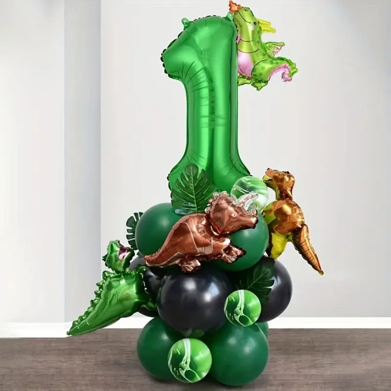 25pcs 32inch Green 1-9 Number Dinosaur Balloon Column Birthday Set, Jurassic Dinosaur Theme Birthday, New Year, Anniversary, and Shower Party Decoration, Birthday Balloons